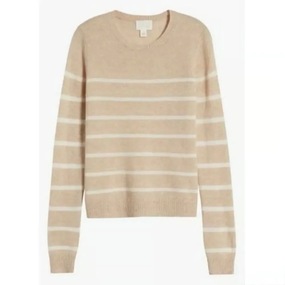 NEW Caslon 100% Cashmere Crew Neck Stripe Knit Sweater Nordstrom Size Small